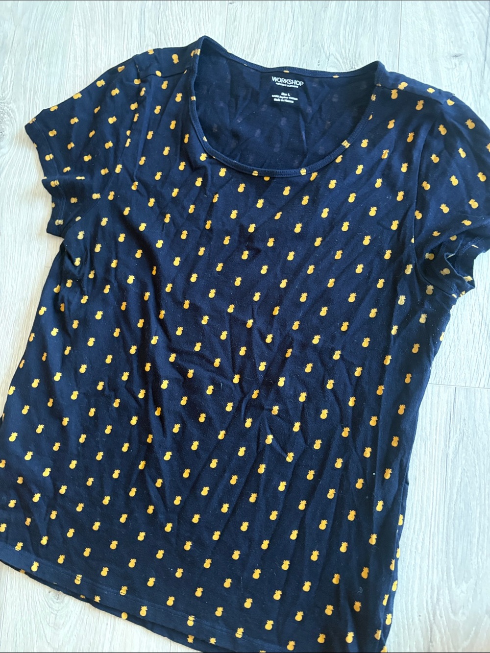Workshop Republic Clothing Black Tee with Yellow Pineapple Print - Women's Top